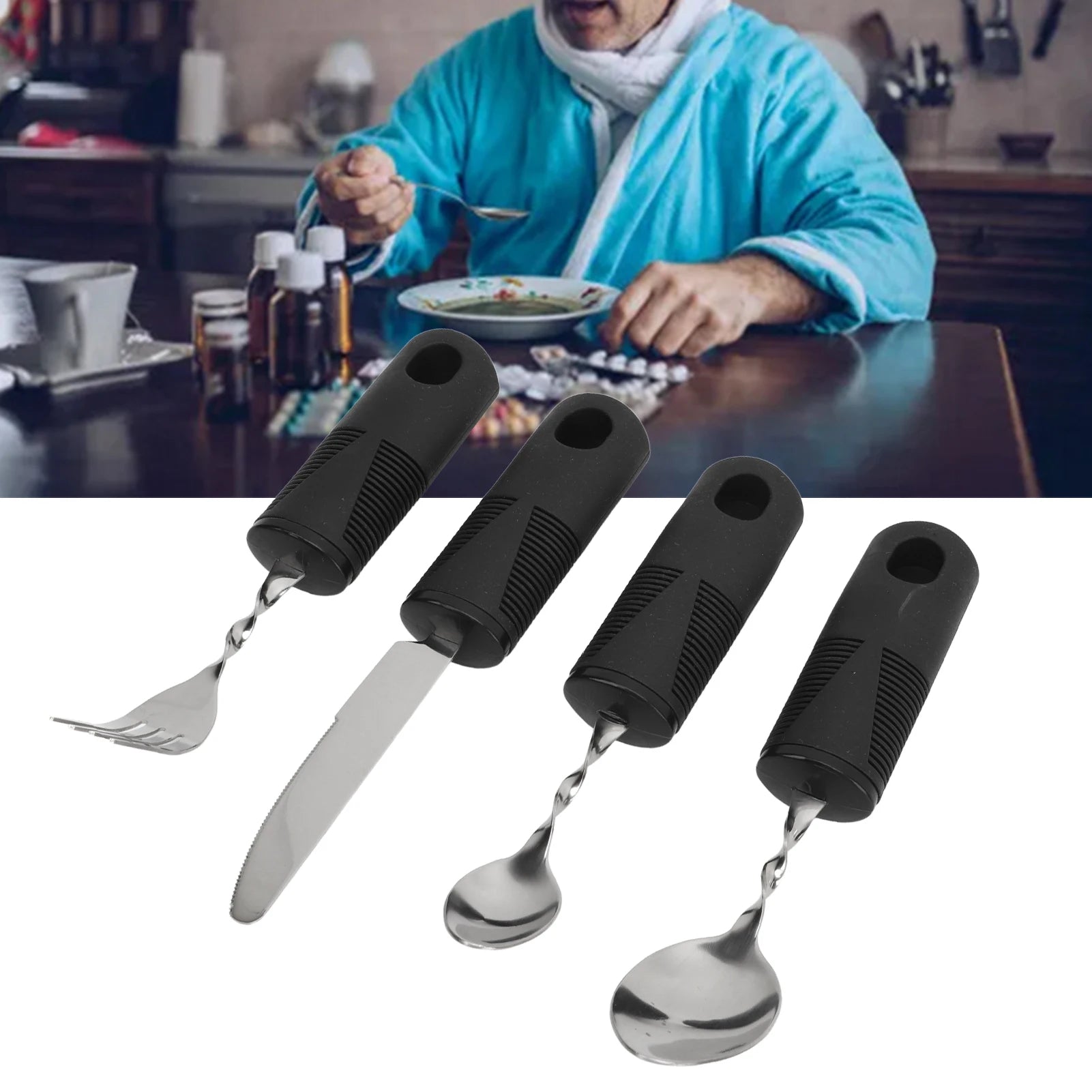 4Pcs Handle Cutlery Set Stainless Steel Tableware Set Kitchen Knife