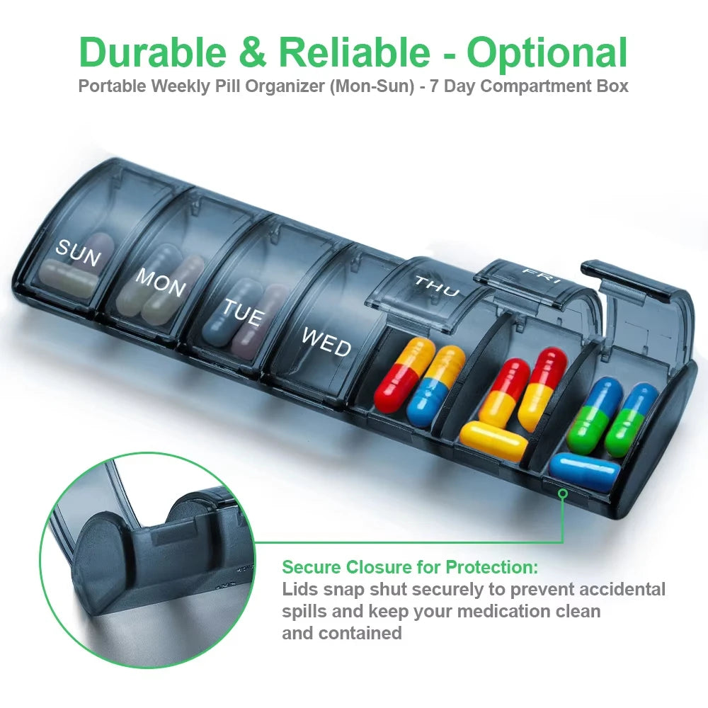 Pill Box 7 Days, Medication Box, Weekly Pill Box Organiser for